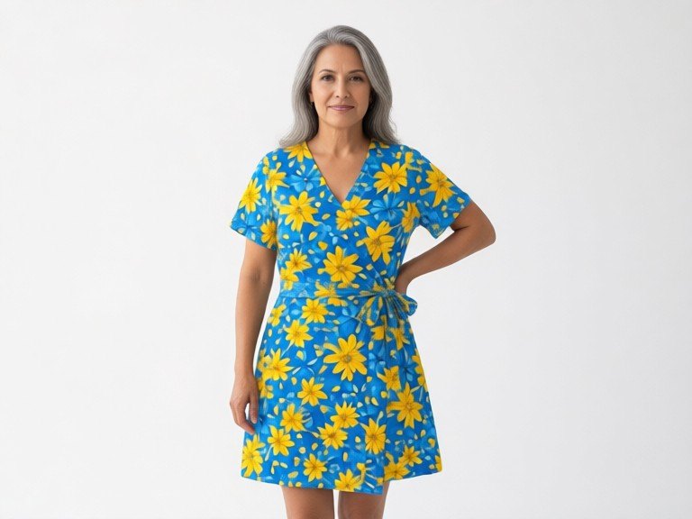 Mexican old female ai fashion model: before and after