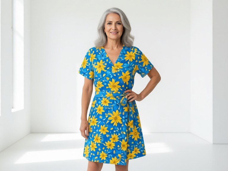 Spanish old female ai fashion model: before and after